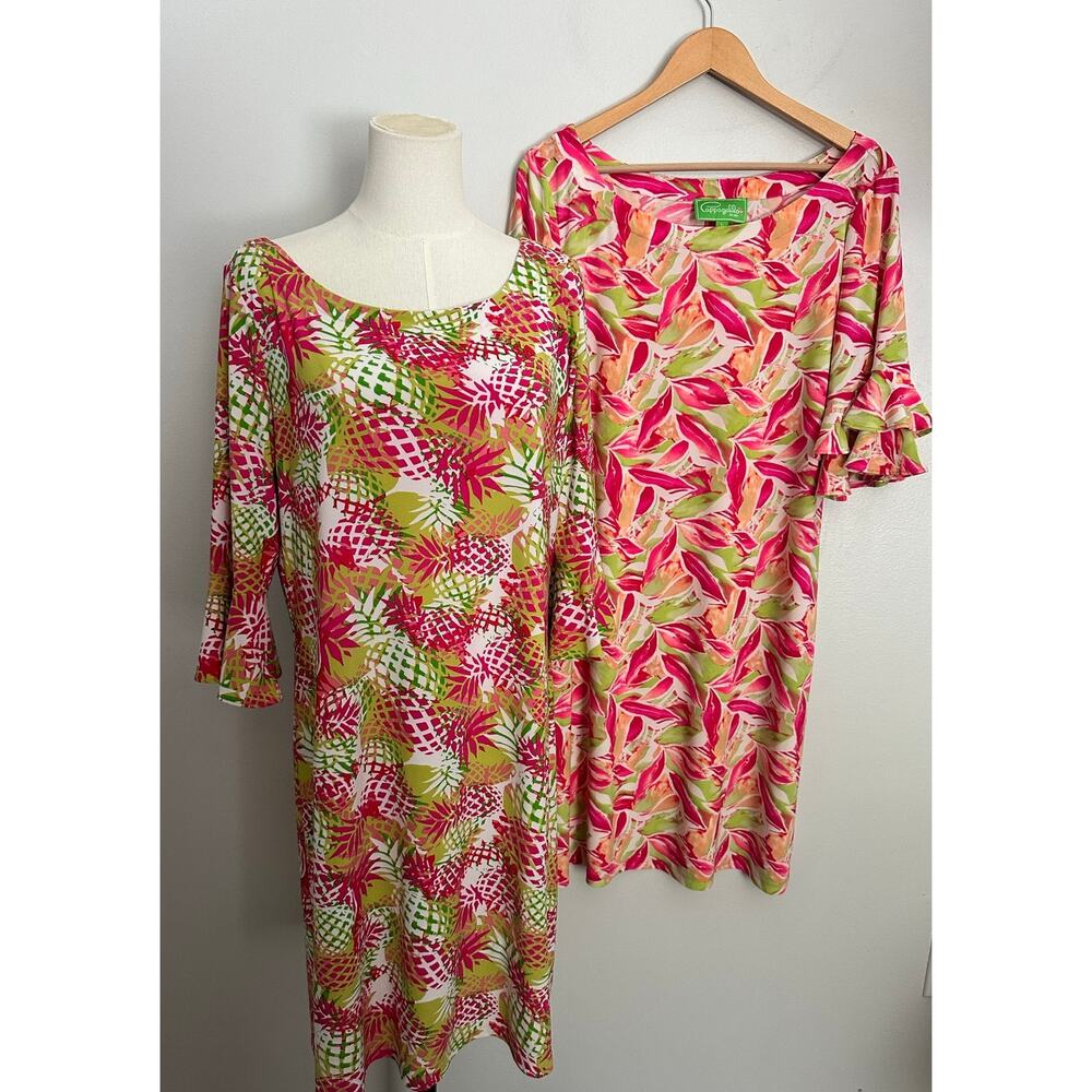 Lot of 2 Pappagallo Tropical Resort Dresses | Preppy Palm Beach Chic SZ L